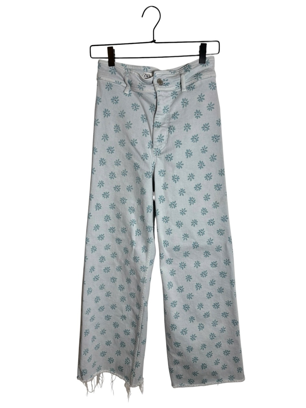Zara The Marine Straight Daisy Floral Wide Leg Jeans Light Blue High Rise Size 4